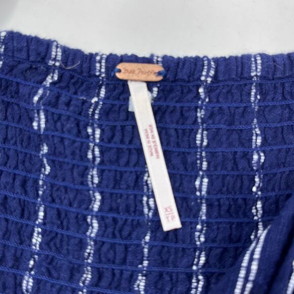 Free‎ People Womens Pesant Top XS Evey Stripe Keyhole Tassel Tie Festival Boho - Picture 5 of 10